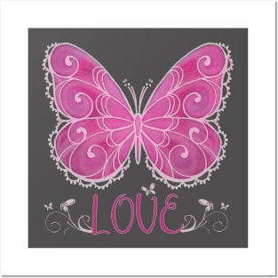 Pink Butterfly Love Filigree Posters and Art